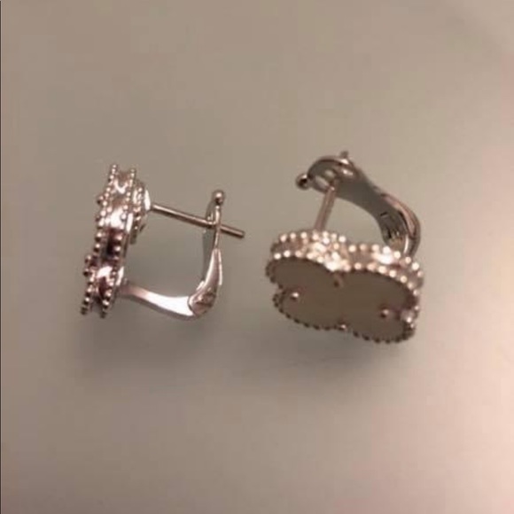 White mother of pearl white gold plated french back earrings - Picture 2 of 3
